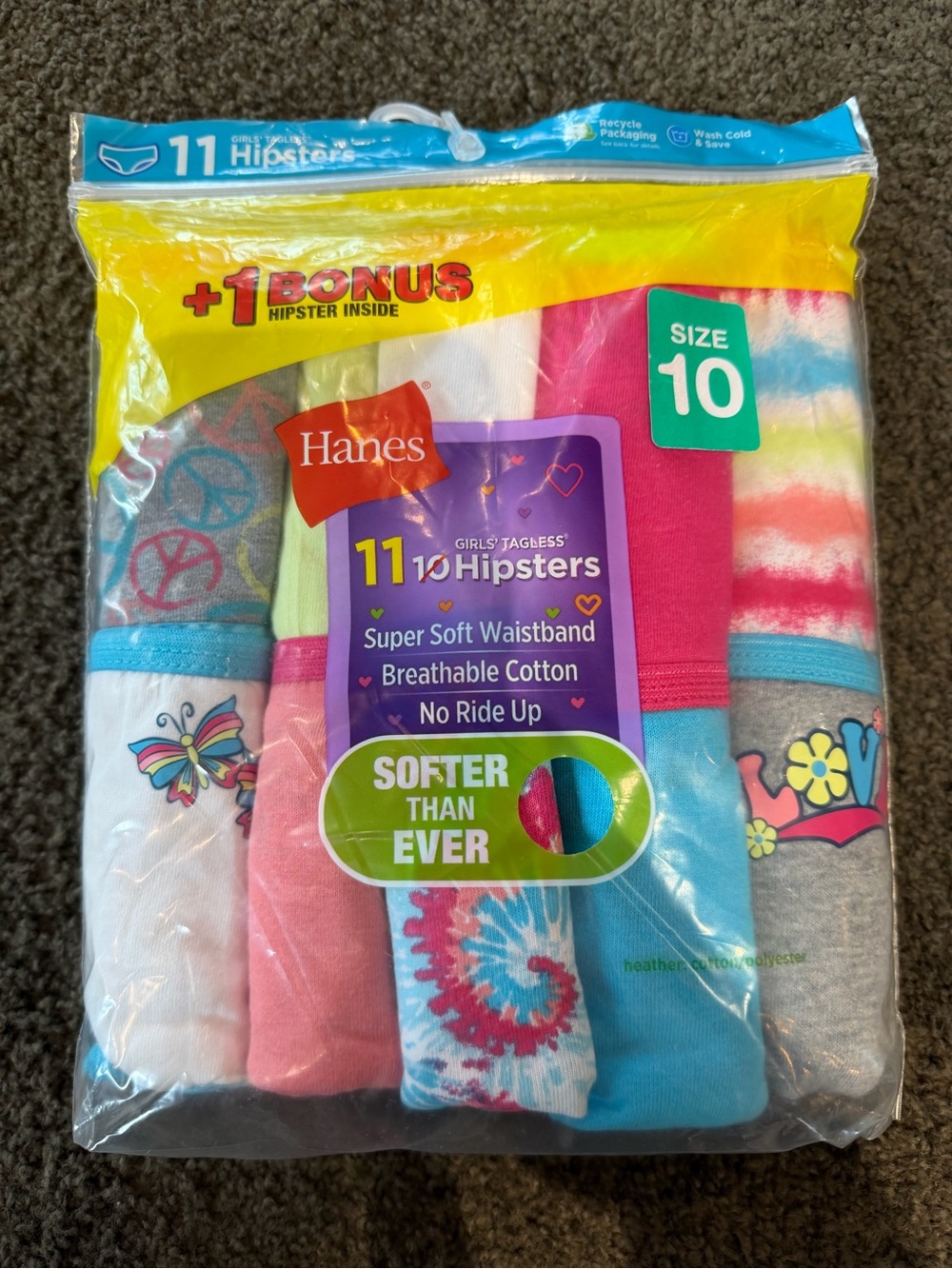 Hanes Girls' Hipster Underwear Pack - Pink, Blue, Gray, White, Yellow